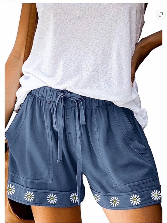 Pants - Casual Daisy Hem Drawstring Shorts - Blue